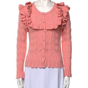 For Love & Lemons Coral Ruffle-Trim Knit Cardigan